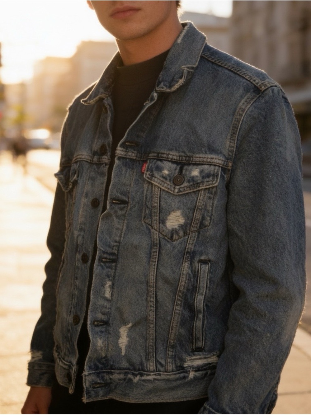 Levi's Distressed Blue Denim Jacket Mens small Ri